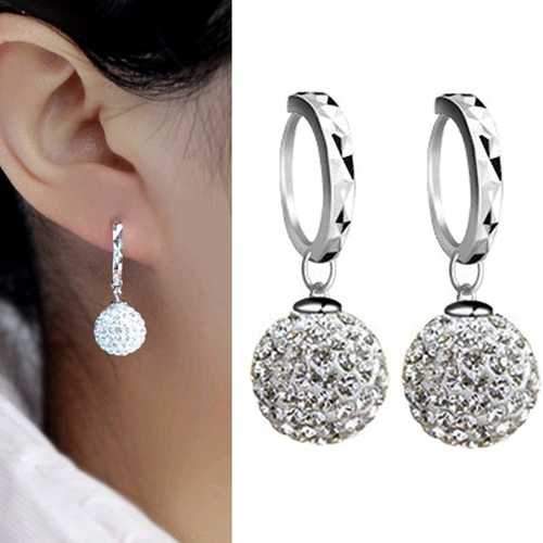 Silver Plated Zircon Ball Dangle Drop Hoop Earrings Women Jewelry