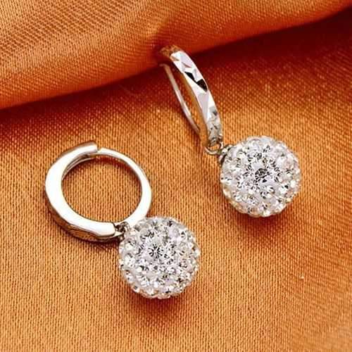Silver Plated Zircon Ball Dangle Drop Hoop Earrings Women Jewelry