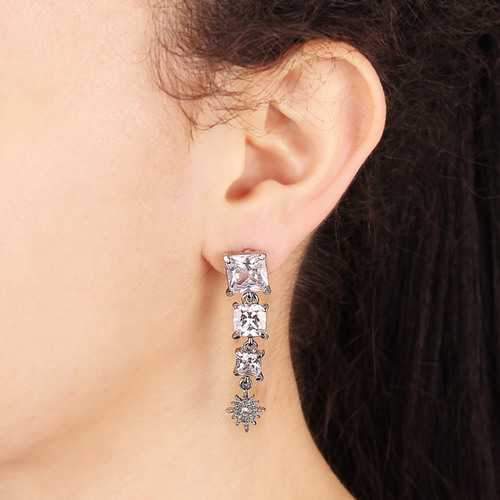 Square Cubic Zircon Crystal Star Ear Drop Earrings Jewelry