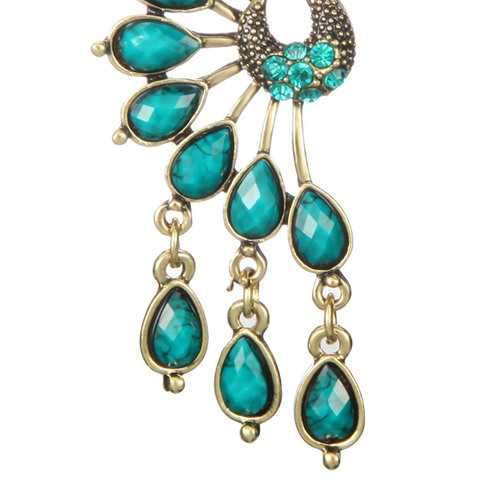 Vintage Peacock Crystal Rhinestone Tassel Earrings Jewelry