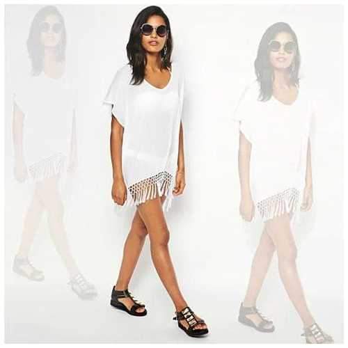 Mid Summer Night White Fringe Trim Tunic