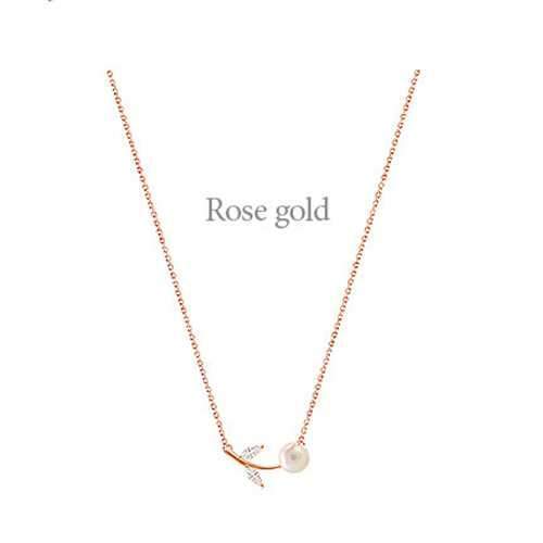 S925 Sterling Silver Rhinestone Artificial Pearl Leaves Short Clavicle Necklace