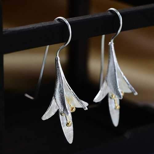 Trendy S925 Silver Ear Drop Delicate Magnolia Flower Earrings Gift for Her Women