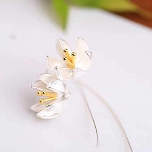 S925 Silver Ear Drop Delicate Drawing Lotus Flower Earrings