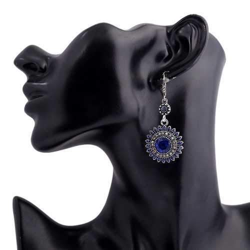 Bohemian Retro Ear Drop Pendant Turquoise Rhinestone Earrings Gift for Women