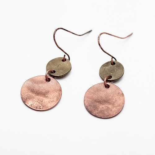 Vintage Simple Circle Wafer Rugged Bronze Ear Drop Jewelry for Women