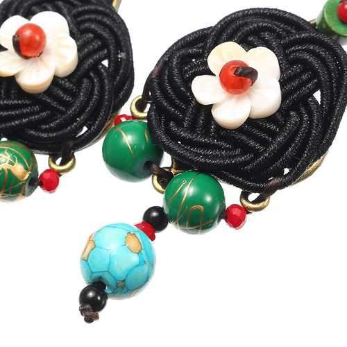 Ethnic Vintage Earrings Retro Agate Ear Drop Tassel Flower Ball Earrings for Women