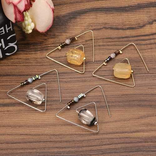 Retro Geometric Triangle Natural Crystal Stone Women Earrings