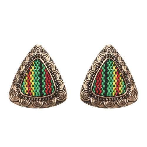 Retro Ethnic Colorful Cloth Triangle Alloy Ear Stud Women Earrings