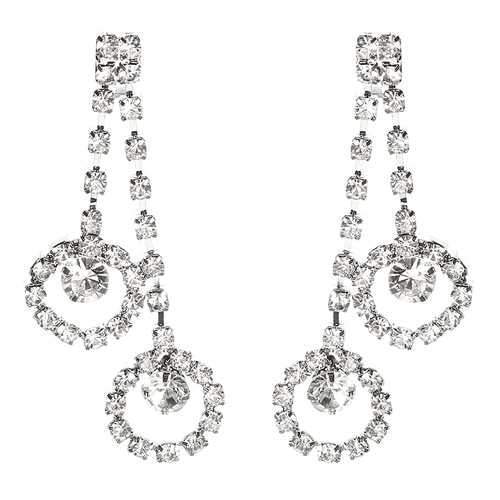 Shiny Rhinestone Long Earrings Heart Round Eye Irregular Shape Ear Stud