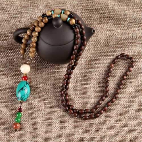 Unisex Ethnic Vintage Gourd Beeswax Turquoise Bead Necklace