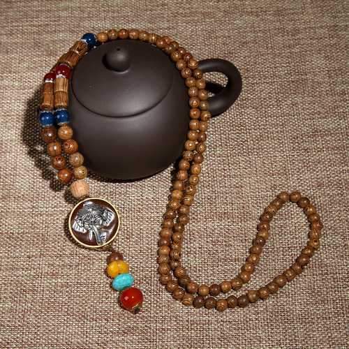Vintage Ethnic Wood Beads Necklace Nepal Agate for Men Women