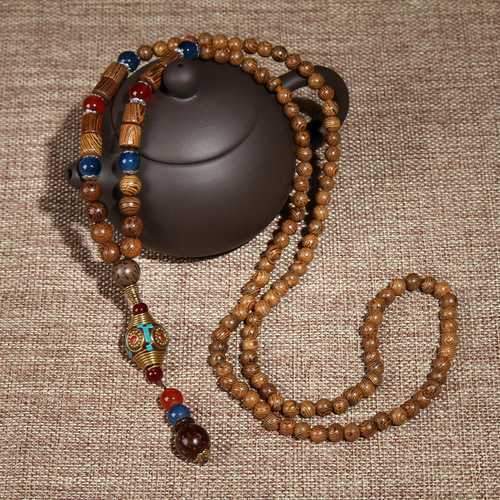 Vintage Ethnic Wood Beads Necklace Nepal Agate for Men Women