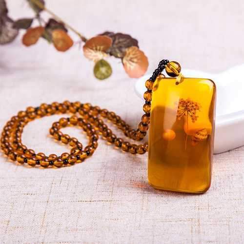 Trendy Resin Amber Flower Beads Pendant Women Necklace
