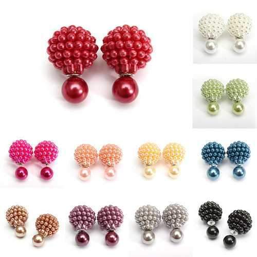 Elegant Double Side Pearl Earrings Bead Ball Ear Studs For Women