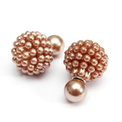 Elegant Double Side Pearl Earrings Bead Ball Ear Studs For Women