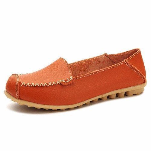 Leather Pure Color Soft Sole Breathable Comfortable Slip On Flat Loafers
