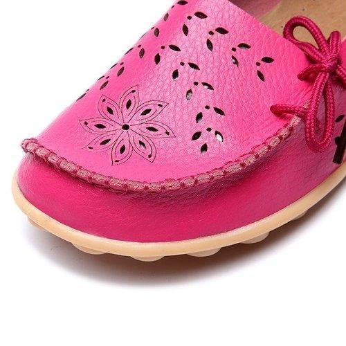 Large Size Breathable Hollow Out Flat Lace Up Soft Leather Shoes