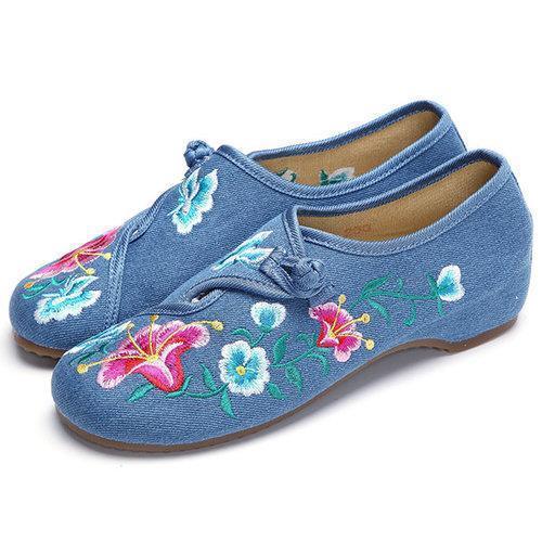 Flower Chinese Knot Retro Embroided Pattern Flat Loafers