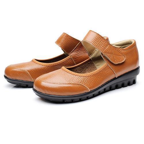 Leather Hoop Look Pure Color Retro Soft Sole Flat Shoes